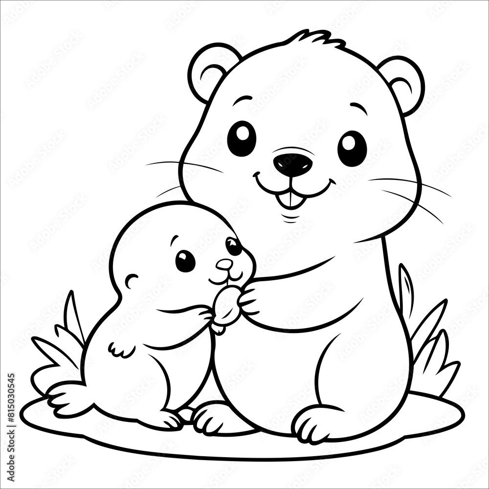 Fototapeta premium Vector illustration of cute Beaver coloring page for kids