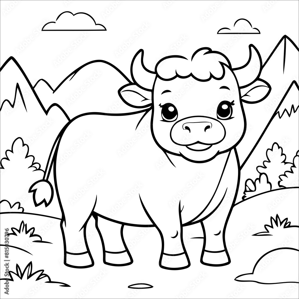 Naklejka premium Vector illustration of cute Bull coloring page for kids