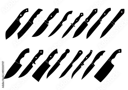Chef and hunting knife black icon. Set of knives icons on white background. Vector illustration