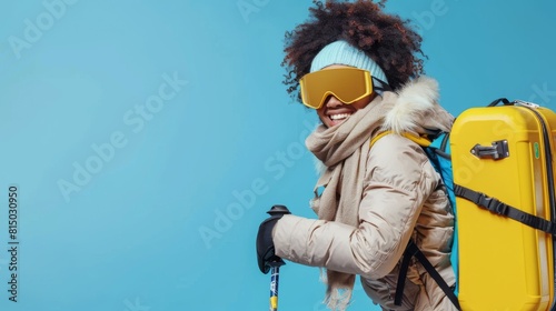 Cheerful Woman Ready for Ski Trip