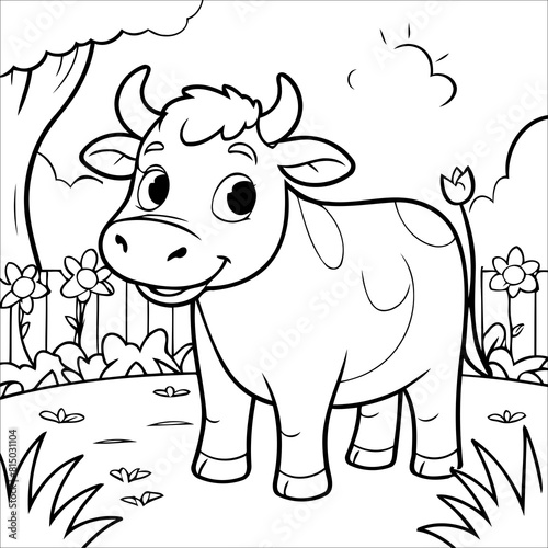 Vector illustration of cute cow coloring page for kids