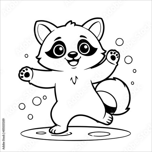 Vector illustration of cute Raccoon coloring page for kids