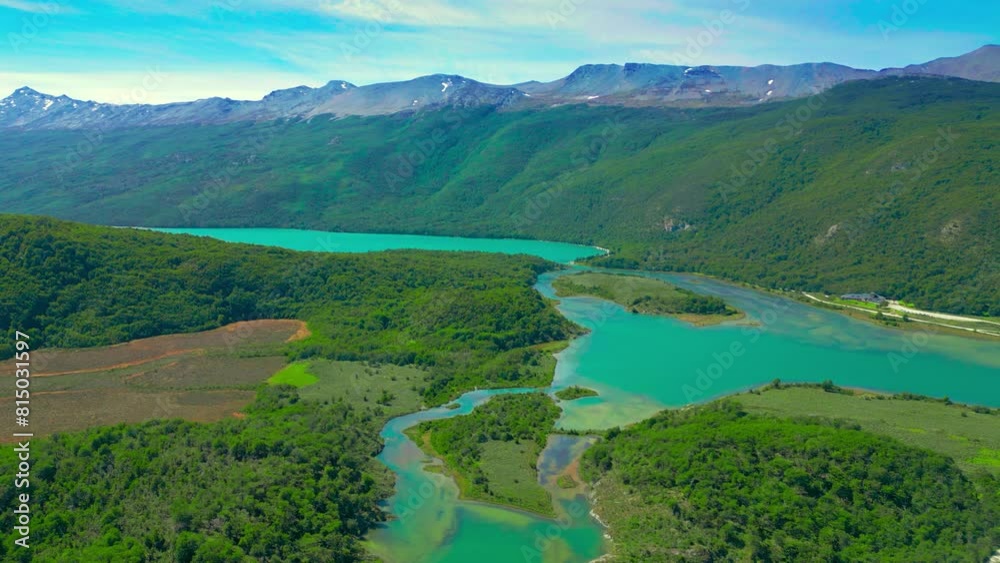 Aerial view of forest and besides the Beagle Channel ocean in Tierra del Fuego, Patagonia Argentina. Aerial view of forest and besides the Beagle Channel ocean in Tierra del Fuego, Patagonia Argentina.