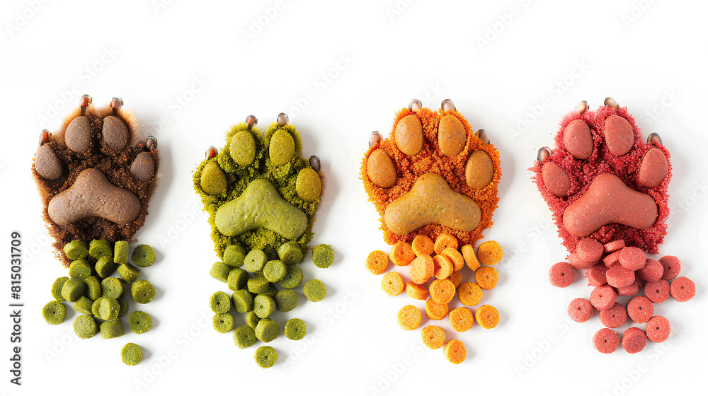 Obraz premium A set of dry food for cats and dogs. Vitamins and nutrients to maintain the health and energy of pets.