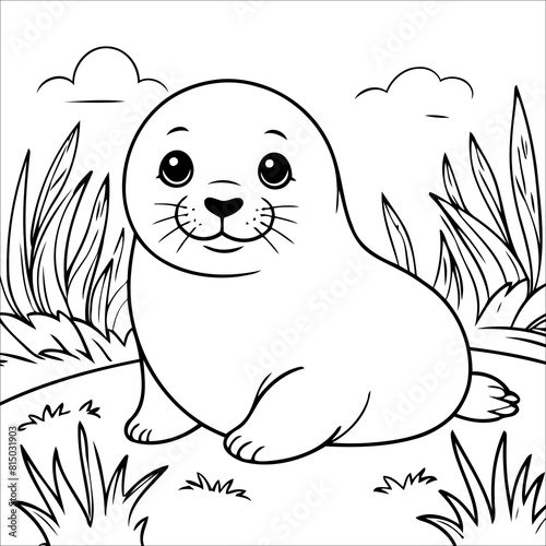 Vector illustration of cute Seal coloring page for kids