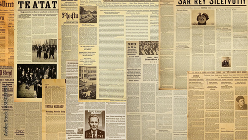 background of old yellowed sheets of paper newspapers