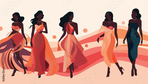 Beautiful African-American women in evening dresses. Vector illustration.