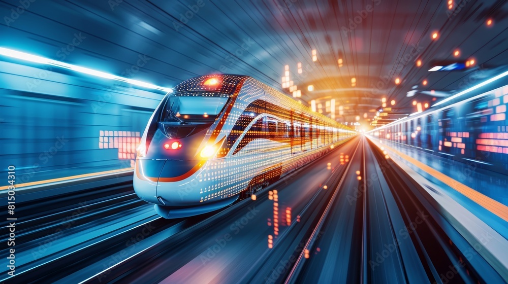 High-Speed Train Through Financial District - Conceptual Representation of Rapid Business Strategy Evolution High-Speed Train Through Financial District - Conceptual Representation of Rapid Business Strategy Evolution