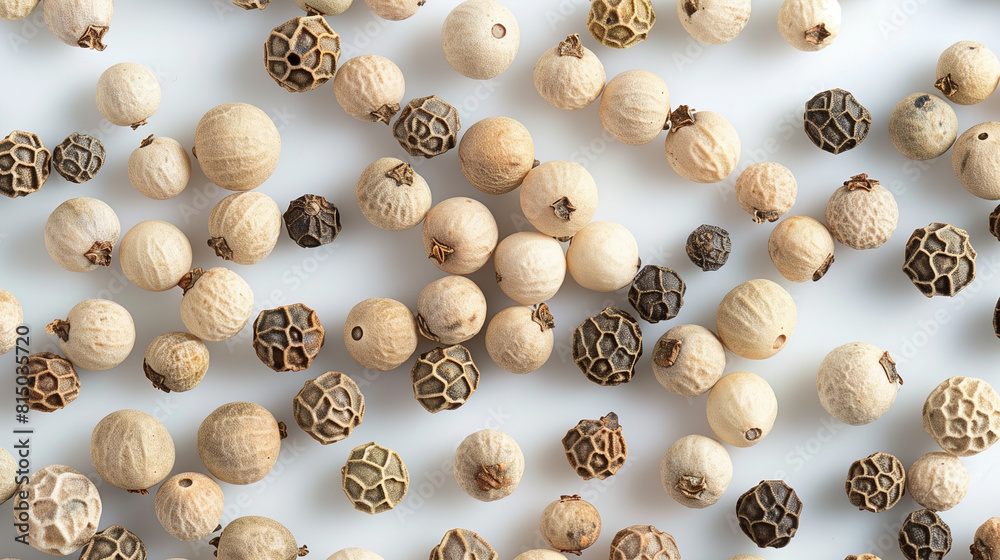 White Peppercorns on White Background White Peppercorns on White Background