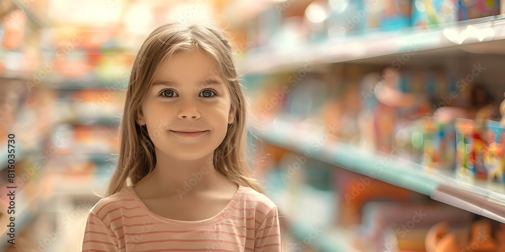 Joyful girl in toy store surrounded by shelves filled with dreams. Concept Toys, Girl, Joy, Dreamy, Store Joyful girl in toy store surrounded by shelves filled with dreams. Concept Toys, Girl, Joy, Dreamy, Store