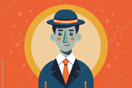Banker man in 1960s cartoon character illustration