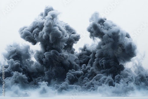 Black smoke cloud isolated on white, high quality, high resolution