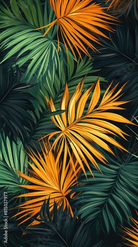 Green and orange palm leaves.