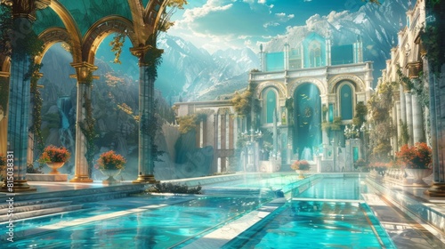 Azure Arcadia: A Tranquil Oasis of Sky Blue and Turquoise. photo