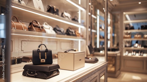 A display case filled with lots of purses