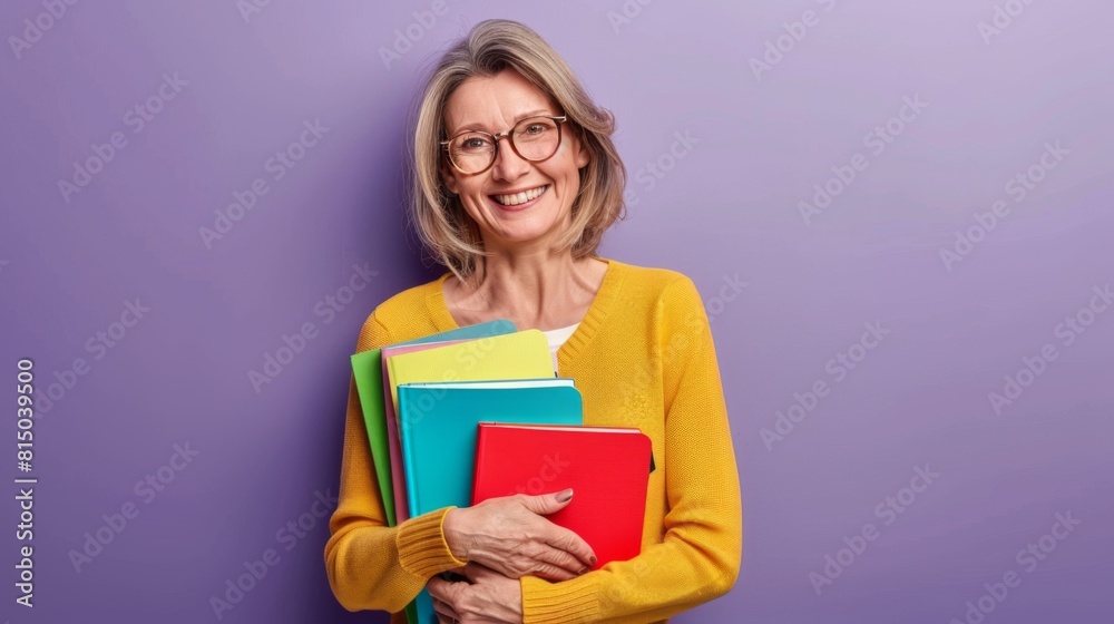 Teacher Holding Colorful Textbooks Teacher Holding Colorful Textbooks