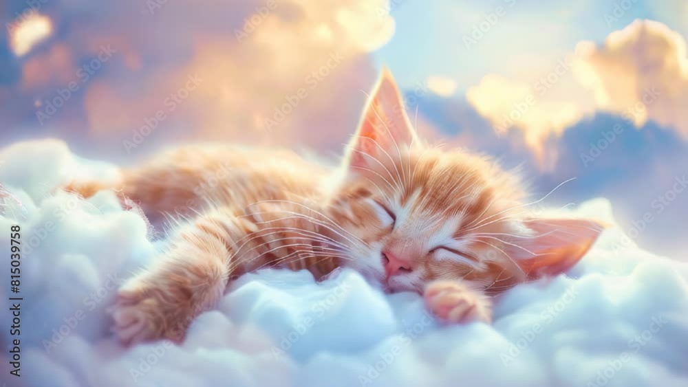 Cute baby cat sleeping on the clouds