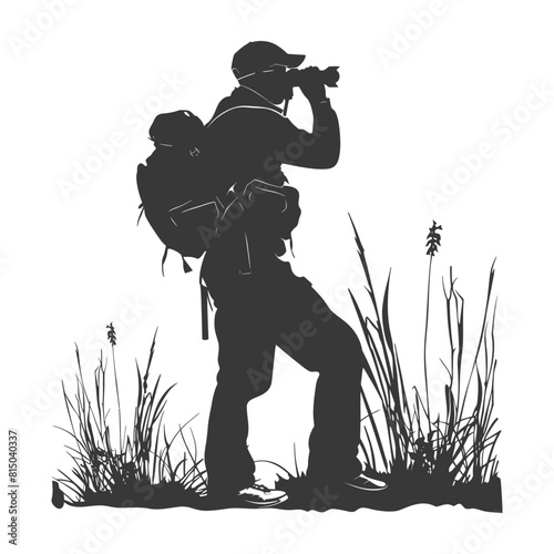 Silhouette zoologist in action full body black color only