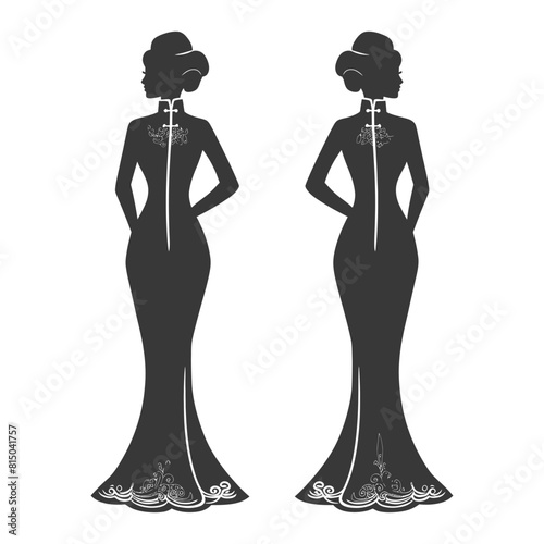 Silhouette independent chinese women wearing Cheongsam or zansae black color only