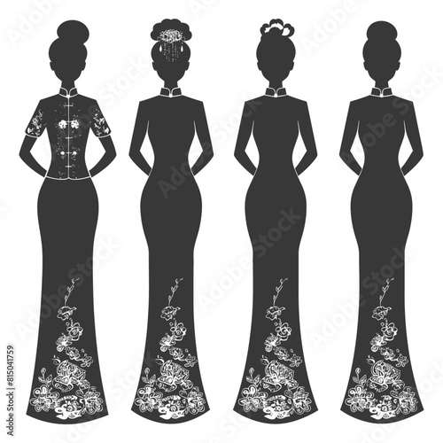 Silhouette independent chinese women wearing Cheongsam or zansae black color only