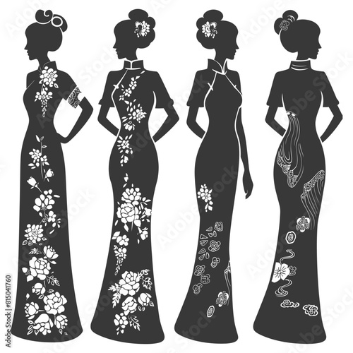 Silhouette independent chinese women wearing Cheongsam or zansae black color only