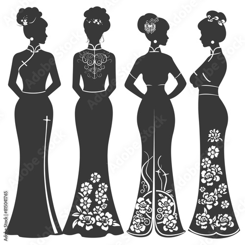 Silhouette independent chinese women wearing Cheongsam or zansae black color only