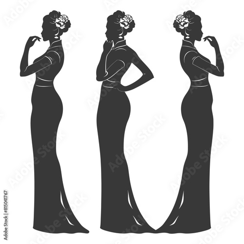 Silhouette independent chinese women wearing Cheongsam or zansae black color only