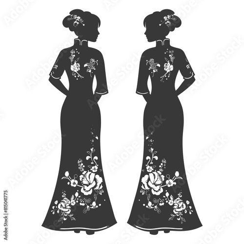 Silhouette independent chinese women wearing Cheongsam or zansae black color only