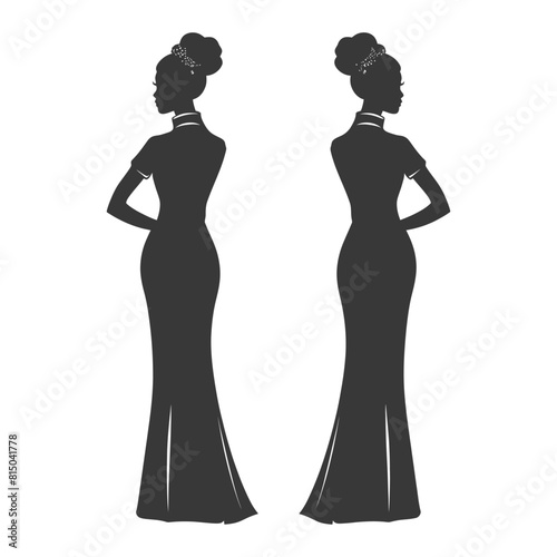 Silhouette independent chinese women wearing Cheongsam or zansae black color only