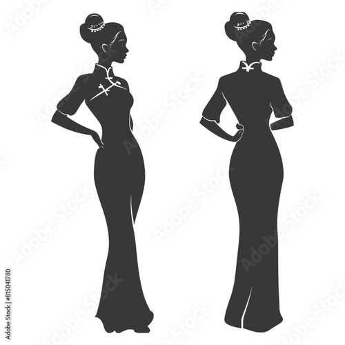 Silhouette independent chinese women wearing Cheongsam or zansae black color only