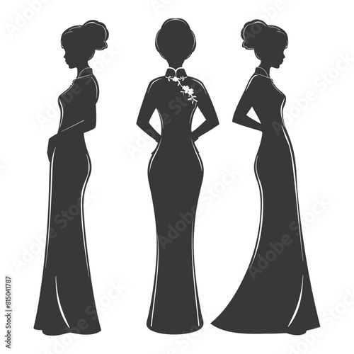 Silhouette independent chinese women wearing Cheongsam or zansae black color only