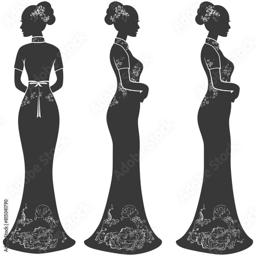 Silhouette independent chinese women wearing Cheongsam or zansae black color only