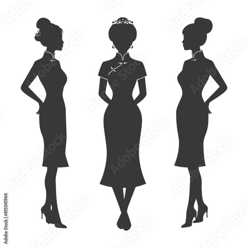 Silhouette independent chinese women wearing Cheongsam or zansae black color only