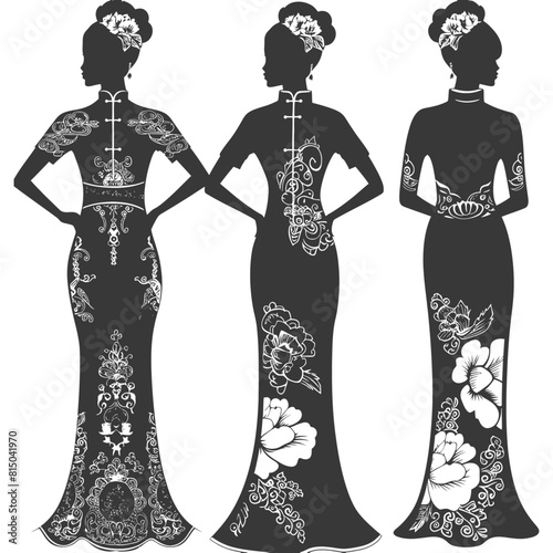 Silhouette independent chinese women wearing Cheongsam or zansae black color only