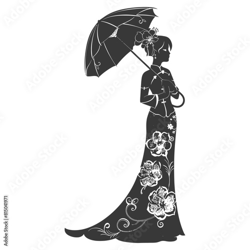 Silhouette independent chinese women wearing Cheongsam or zansae black color only