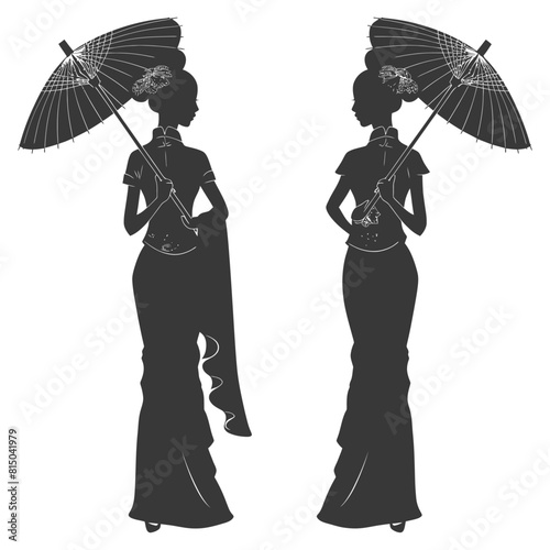 Silhouette independent chinese women wearing Cheongsam or zansae black color only