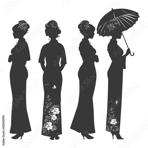 Silhouette independent chinese women wearing Cheongsam or zansae black color only