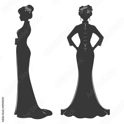 Silhouette independent chinese women wearing Cheongsam or zansae black color only