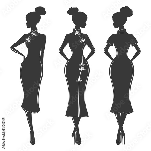Silhouette independent chinese women wearing Cheongsam or zansae black color only