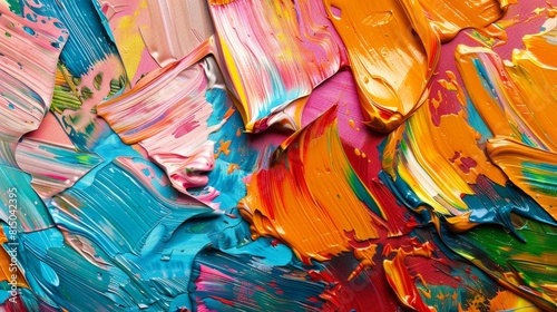 Closeup abstract rough multicolored art painting texture, oil brushstroke, pallet knife on canvas, vivid artistic expression AI Generative hyper realistic 