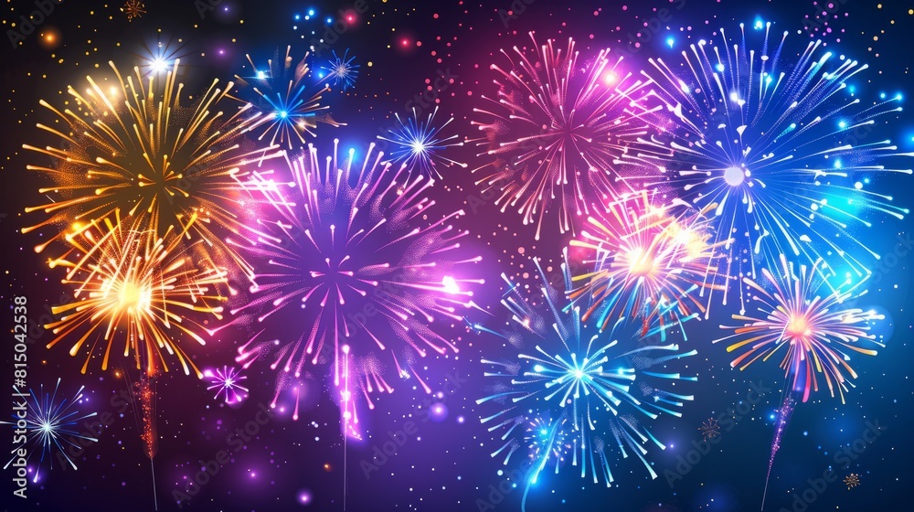 Colorful fireworks exploding in the night sky. Celebrations and events in bright colors. hyper realistic 