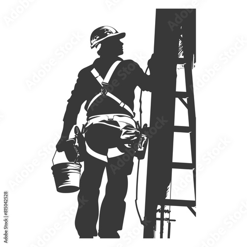 Silhouette Professional building painter in action full body black color only