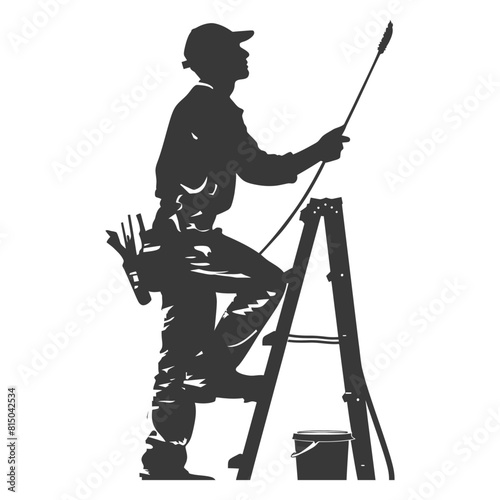Silhouette Professional building painter in action full body black color only