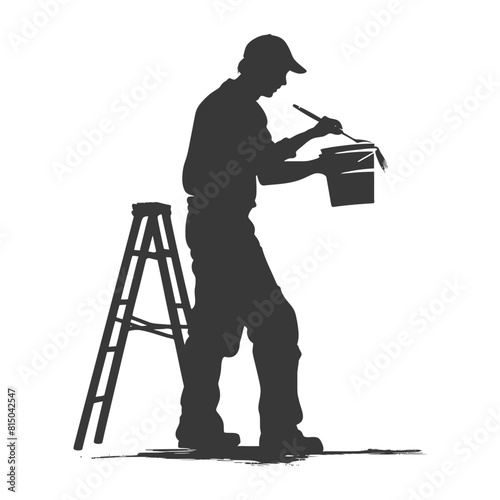 Silhouette Professional building painter in action full body black color only
