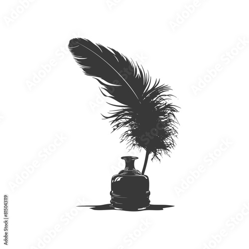 Silhouette quill in inkwell black color only
