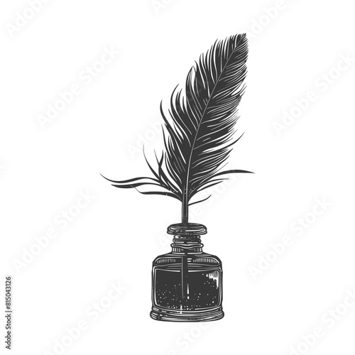 Silhouette quill in inkwell black color only