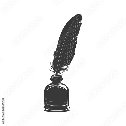 Silhouette quill in inkwell black color only
