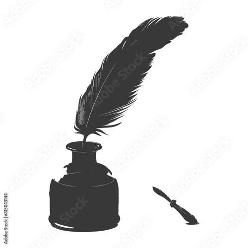 Silhouette quill in inkwell black color only
