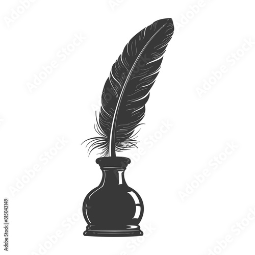 Silhouette quill in inkwell black color only