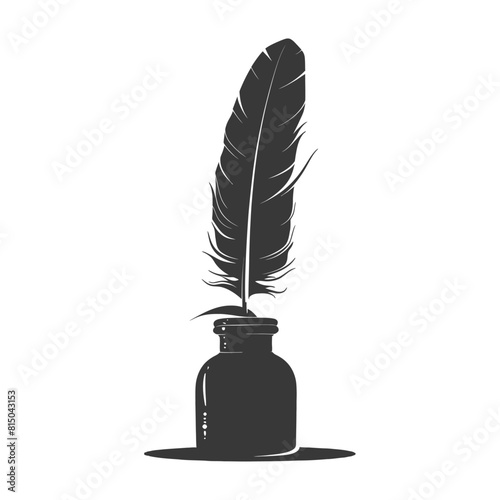 Silhouette quill in inkwell black color only